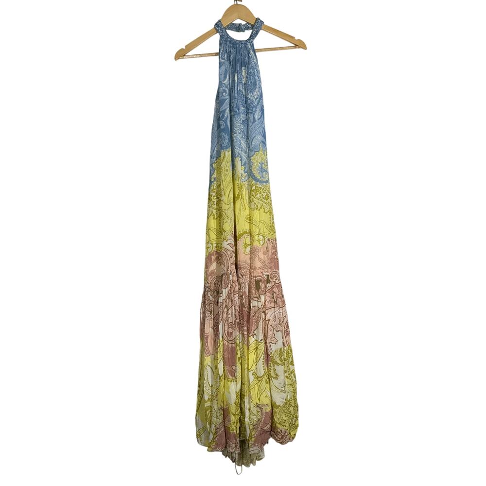Hemant & Nandita Fiza Dress Halter PaisleyWestern Pastel Yellow Blue S - Picture 4 of 12